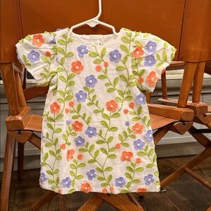 Janie and Jack Floral Embroidered Dress - White, Orange, Purple, Green